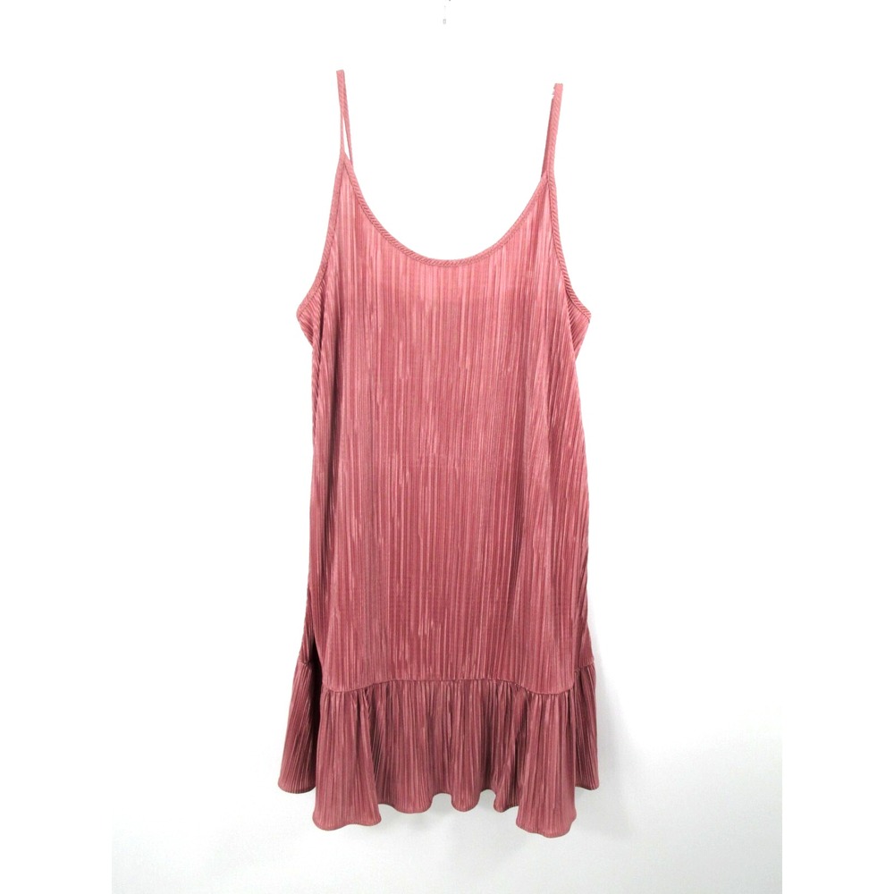 LBISSE Midi Slip Dress Women Medium Rose Gold Crinkle Ruffle Fairy Core Babydoll